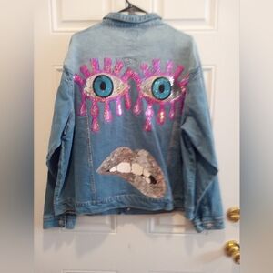 Sequin Eyes & Lips Denim Jacket
